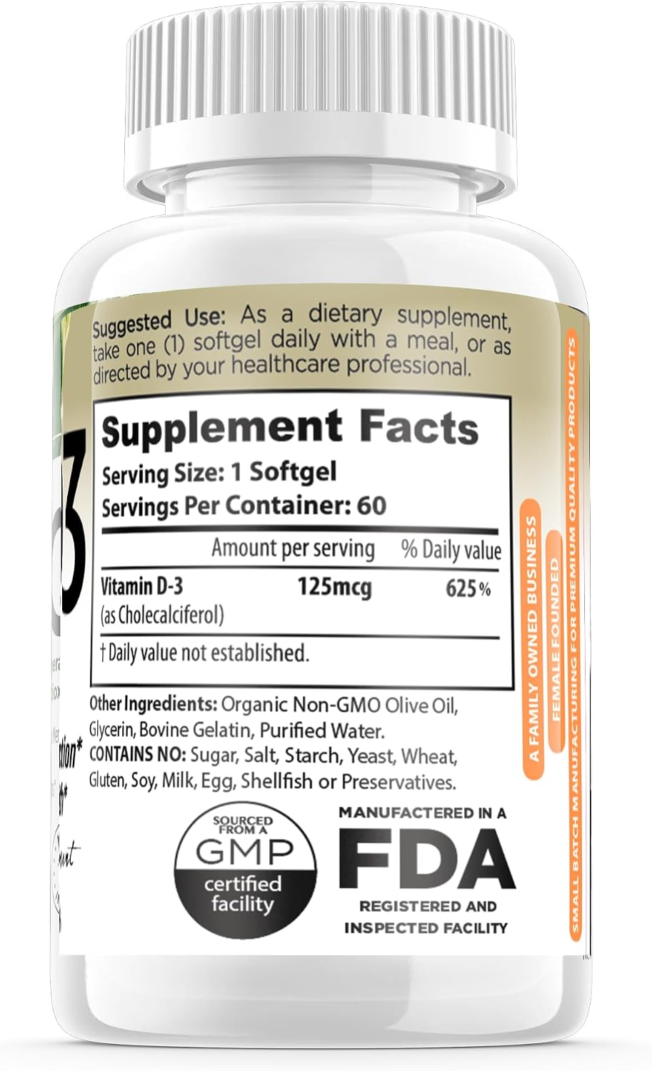 Forte Naturals Vitamin D3 5000 IU - 60 Soft gel capsule Capsules with Organic Olive Oil – Image 3