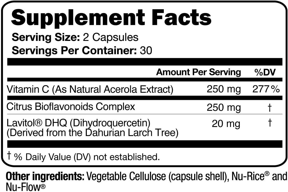 100% Natural Vitamin C from Acerola Cherry with Lavitol DHQ Dihydroquercetin Plus 250 mg Citrus Bioflavonoids - görsel 2