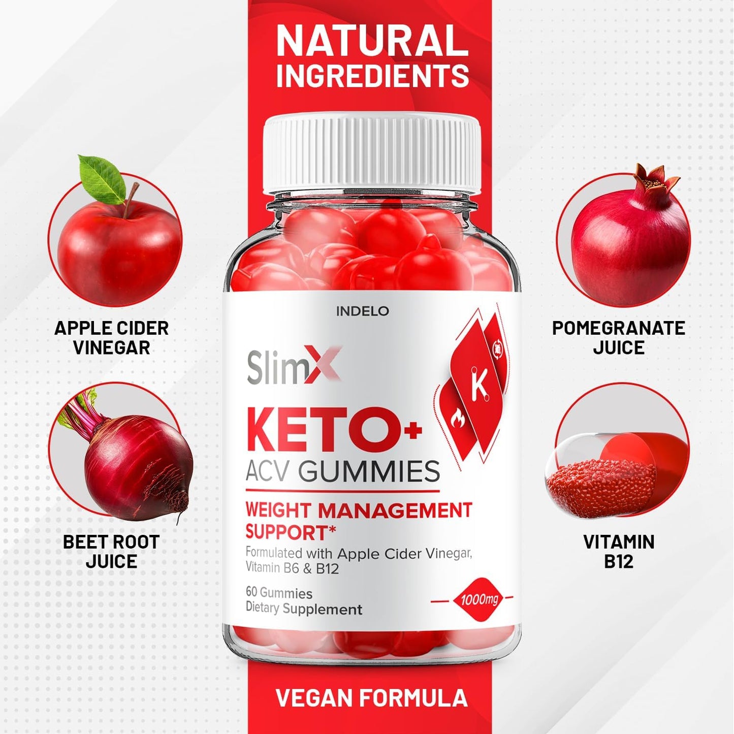 SlimX Keto ACV Gummies – Advanced Formula with Apple Cider Vinegar, B12, Beet Juice & Pomegranate, 60 Gummies - görsel 5