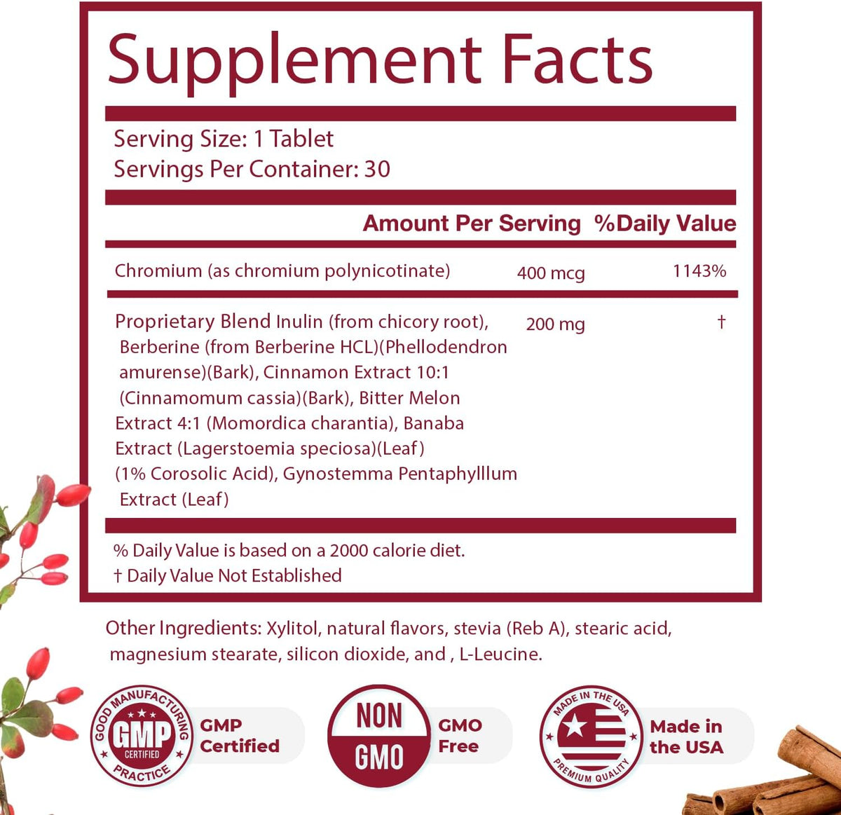 GlycoFree – Berberine, Bitter Melon & Cinnamon – 30 Tablets - görsel 3