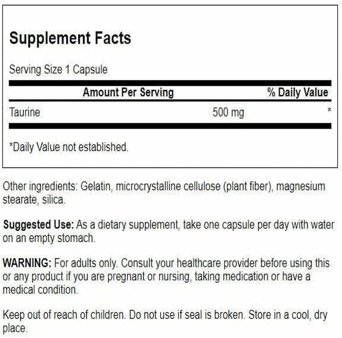 Swanson Taurine 500mg, 100 Capsules - görsel 2