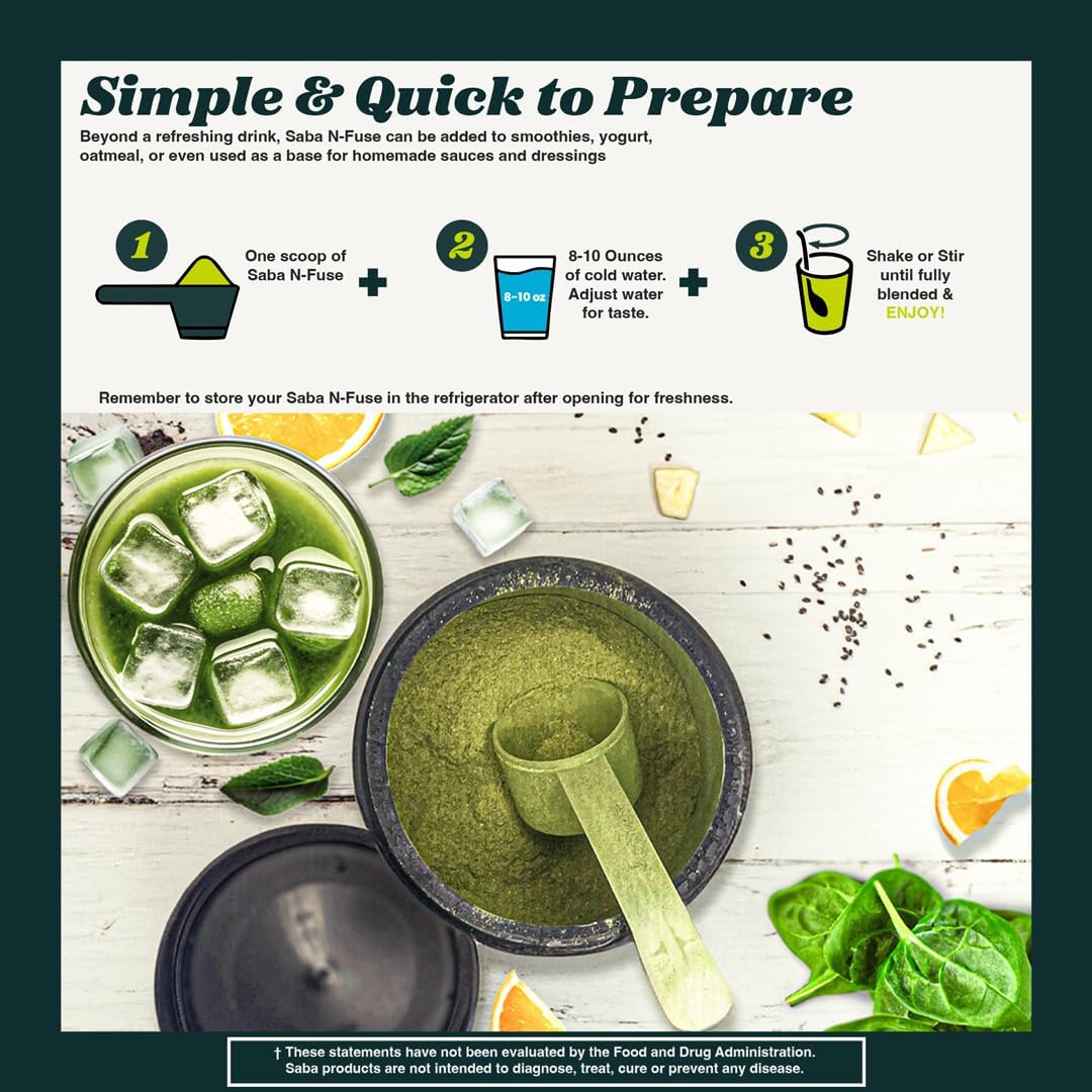Saba N-Fuse Super Greens Powder – 50+ Superfoods, Probiotics and Digestive Enzymes for Gut Health and Energy, 30 Servings - görsel 7