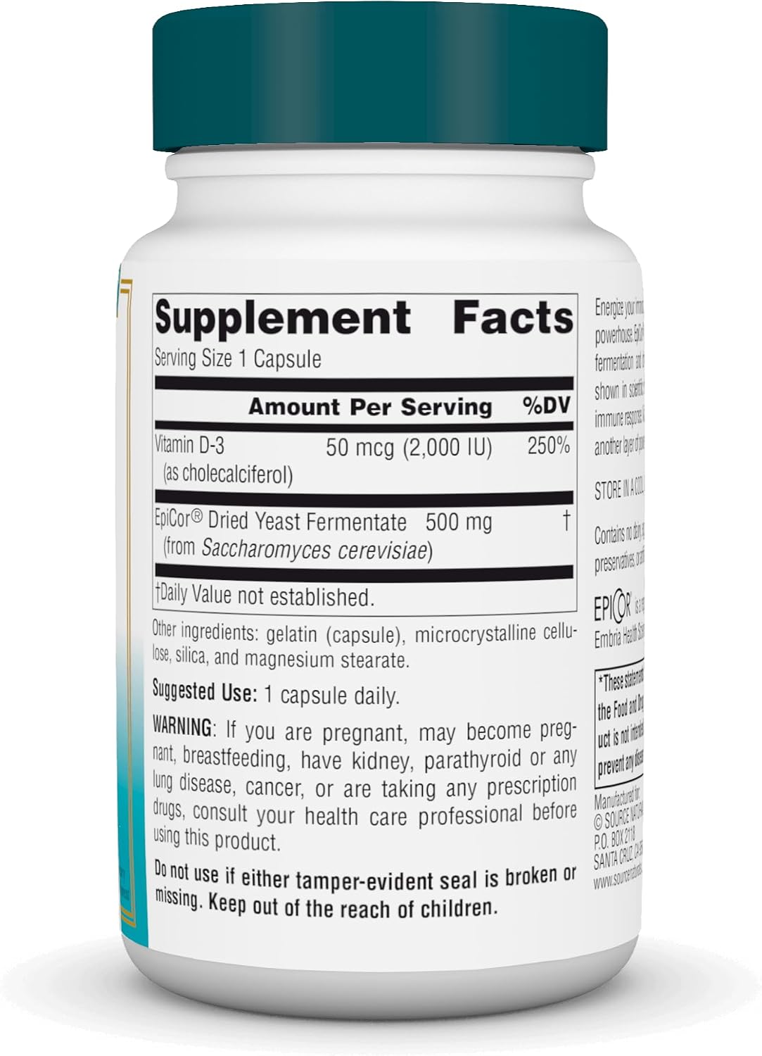 Source Naturals Wellness EpiCor with Vitamin D-3 – 30 Capsules - görsel 2