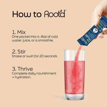 Root'd Multivitamin Powder with 3X Electrolytes for Men - 24 Vitamins & Minerals, 9 Organic Superfoods, Probiotics & Enzymes, Sugar-Free Hydration & Nutrition | 24 Packets