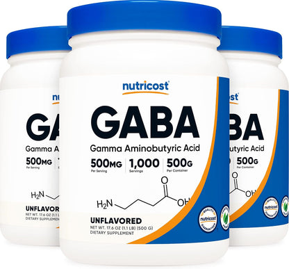 Nutricost Pure GABA Powder (500g) - Pack of 3