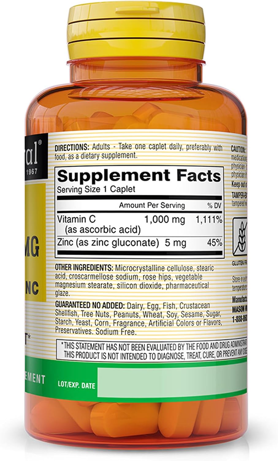 Mason Natural Vitamin C 1000 mg with Rose Hips and Zinc, 100 Caplets - görsel 2