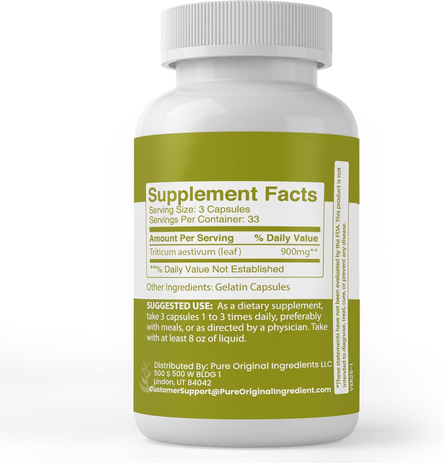 Pure Original Ingredients Wheat Grass (100 Capsules) – No Additives or Fillers - görsel 2