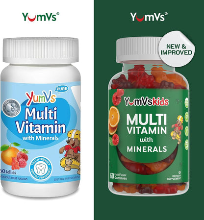 YumVs Kids Multivitamin Gummies - Fruit Flavoured Chewable Multivitamin with Vitamins A, C, D3, E, B6, B12, and Minerals - 60 Count