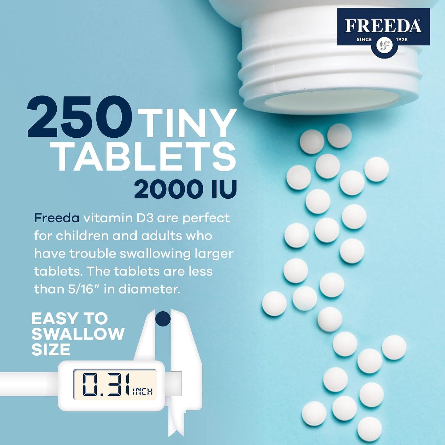 FREEDA Pure Vitamin D3 2000 IU – Bone, Joint, Muscle & Immune Support – 250 Tiny Tablets - görsel 8