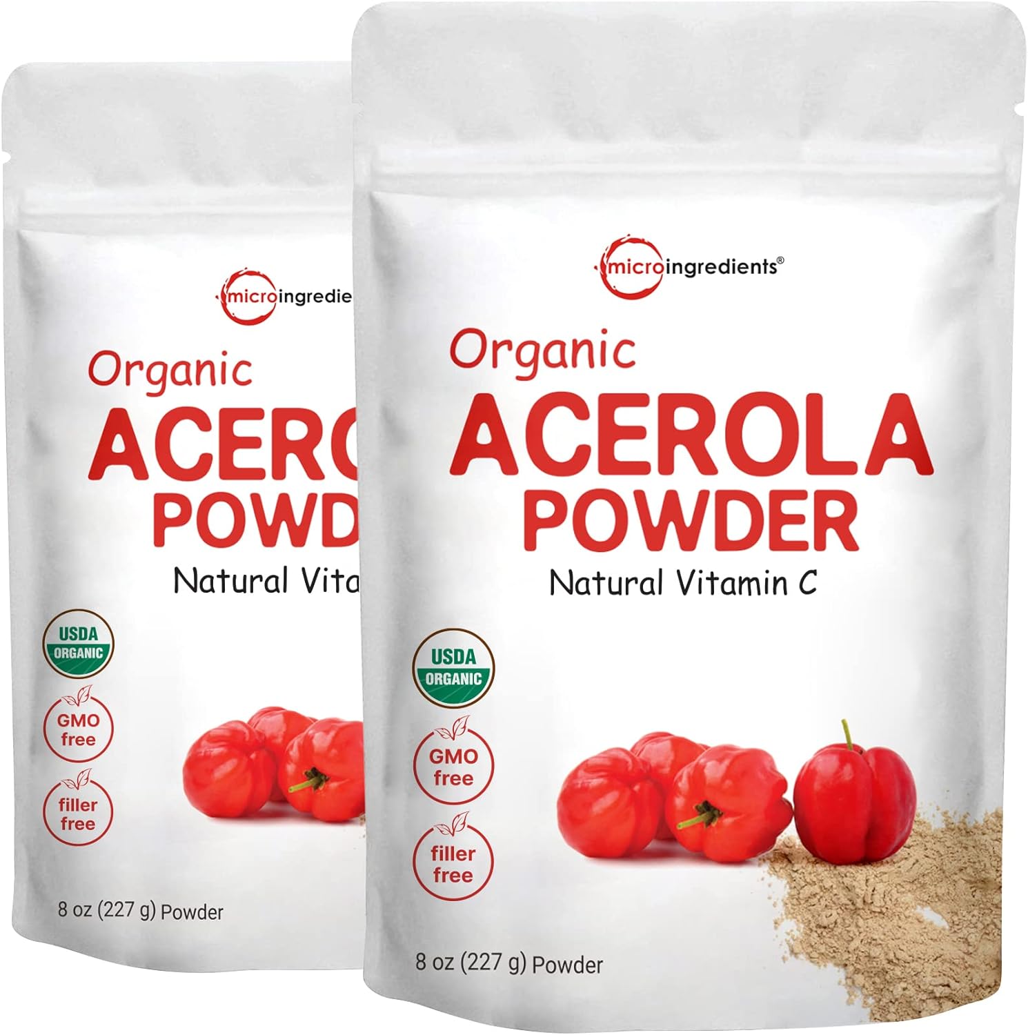Micro Ingredients 2 Pack Organic Acerola Cherry Powder, 227g Each, Natural Vitamin C Supplement - görsel 1