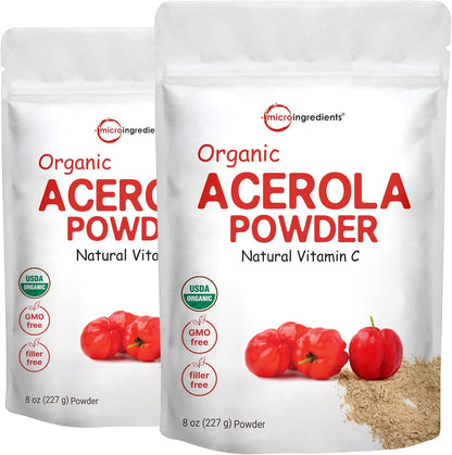 Micro Ingredients 2 Pack Organic Acerola Cherry Powder, 227g Each, Natural Vitamin C Supplement