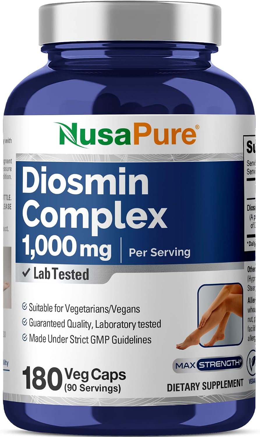 NusaPure Diosmin Complex 1,000mg per Serving (180 Veggie Capsules) - Non-GMO, Vegan - görsel 1