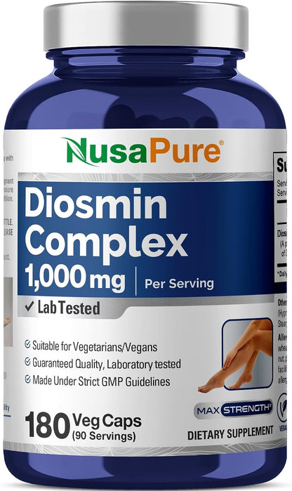 NusaPure Diosmin Complex 1,000mg per Serving (180 Veggie Capsules) - Non-GMO, Vegan