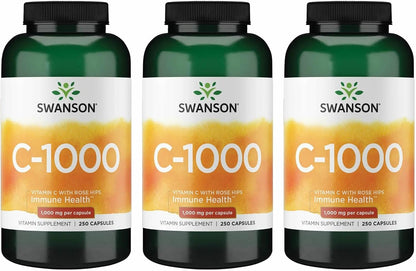 Swanson Vitamin C with Rose Hips, 1000 mg, 250 Capsules (3-Pack)