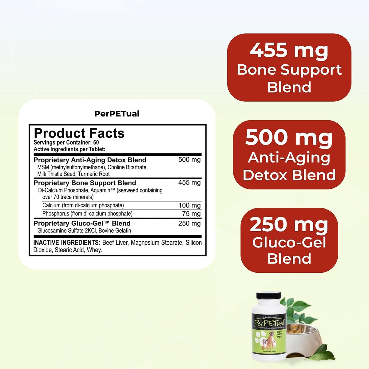 Youngevity Perpetual™ - Maximum Strength Anti-Ageing Dog Bone Support - with Glucosamine, Choline, MSM, Milk Thistle, Calcium, Turmeric & More - 60 Chewable Tablets - görsel 3