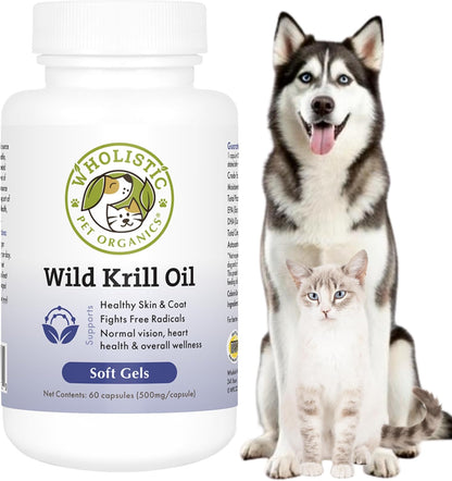 Krill Oil for Dogs and Cats - Premium Antioxidant Support for Pets - Cat and Dog Skin and Coat Supplement with EPA, DHA, Astaxanthin - Omega-3 for Dogs and Cats - 200 Softgels