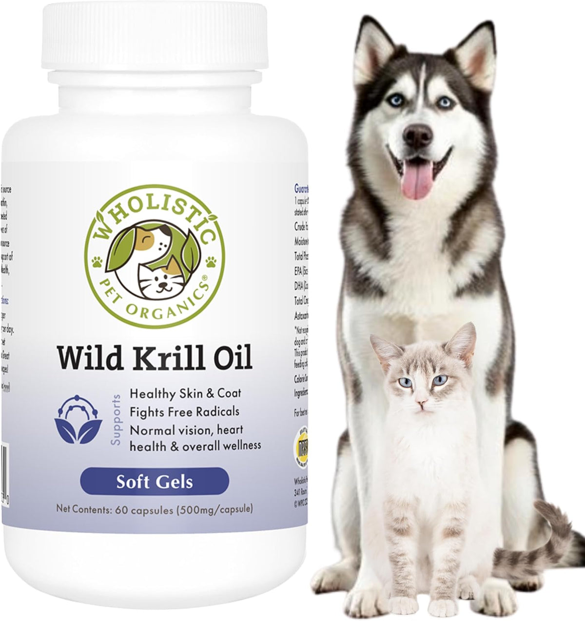 Wholistic Pet Organics Krill Oil for Dogs and Cats - Premium Antioxidant Support - 60 Soft Gels - görsel 1