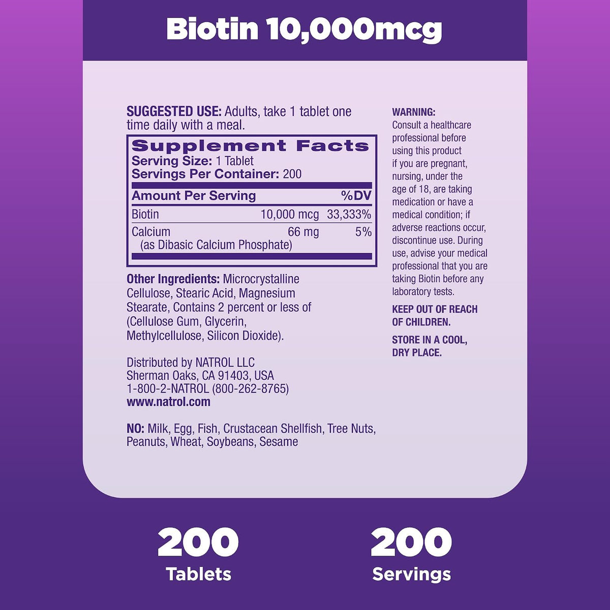 Natrol Biotin 10000mcg for Healthy Hair, Skin and Nails, 200 Tablets - görsel 4