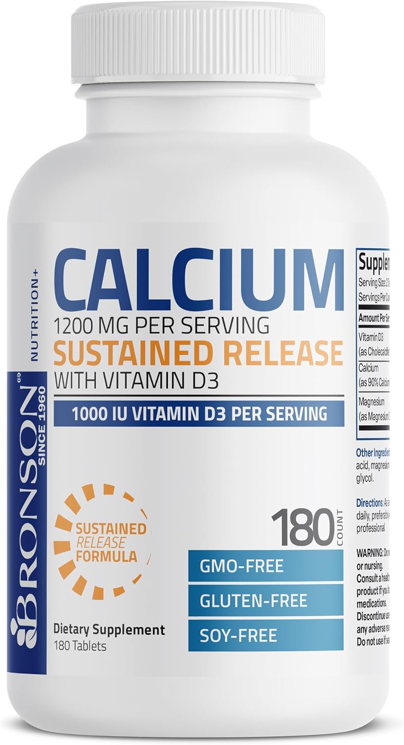 Bronson Calcium 1200 mg Sustained Release with Vitamin D3 1000 IU, 180 Tablets - görsel 5