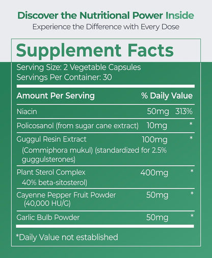 Cholest Essentials - Vegan Supplement with Garlic, Niacin, Policosanol, Guggul, Plant Sterol & Cayenne (60 Capsules)