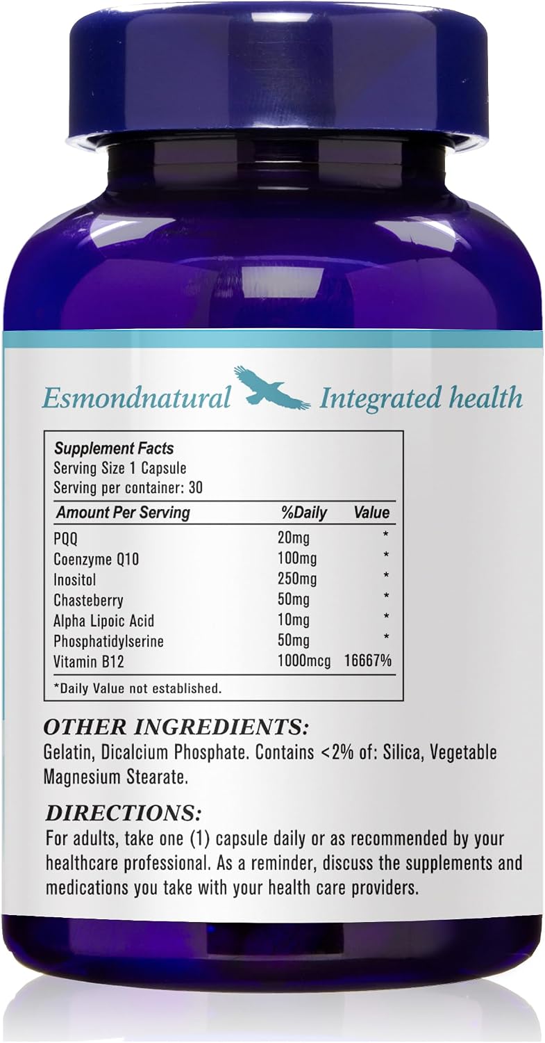 Esmond Natural PQQ Energy – Mitochondrial Support Formula with CoQ10, B12 & Inositol, 30 Capsules - görsel 3