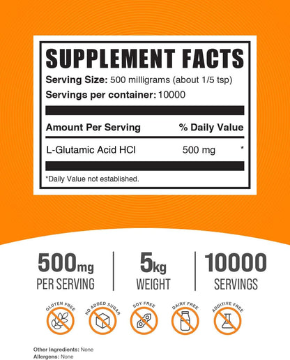 L-Glutamic Acid HCl Powder - 5 kg - BulkSupplements