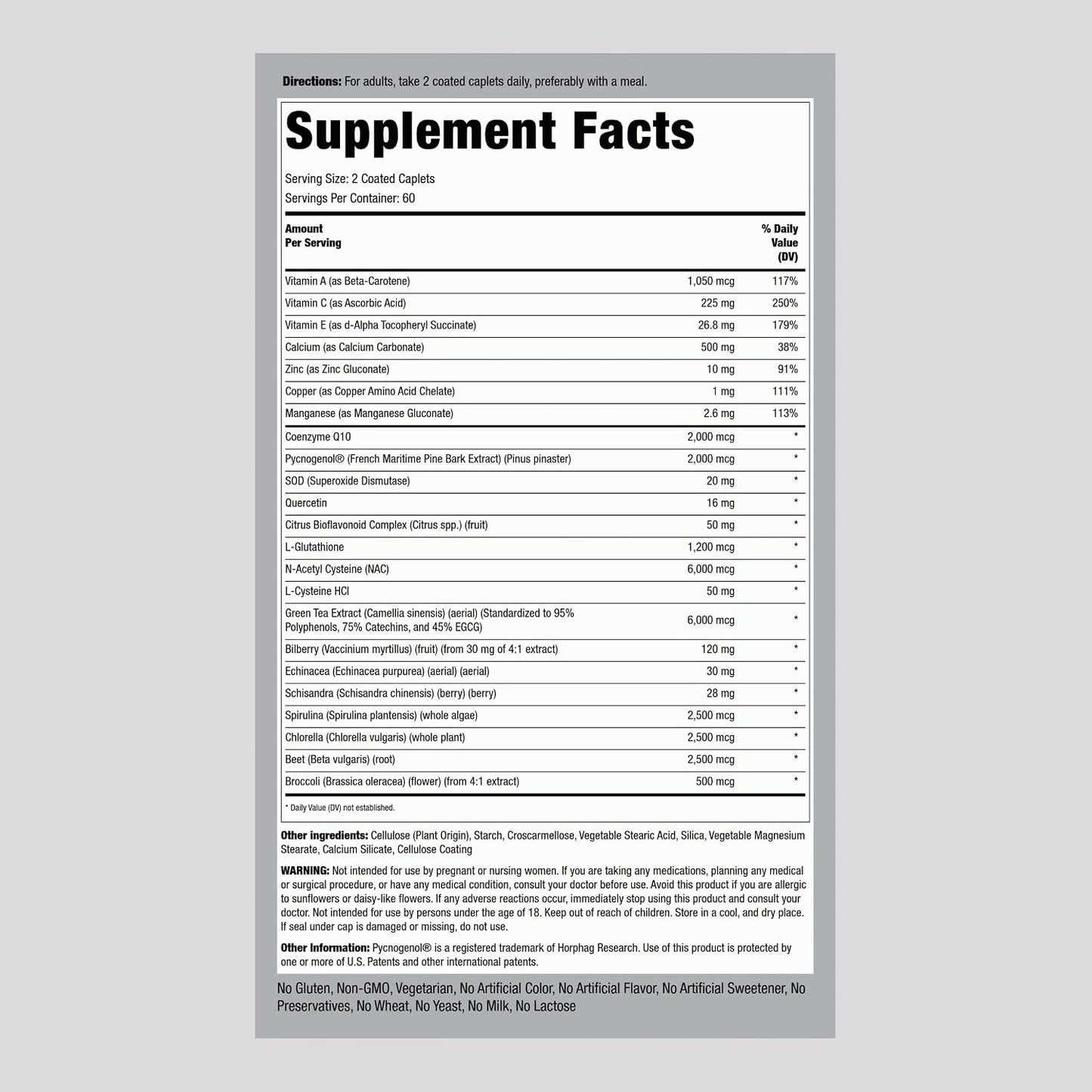 Piping Rock Antioxidant Supplements 120 Caplets – Advanced Formula with Vitamins A, C, E - görsel 2
