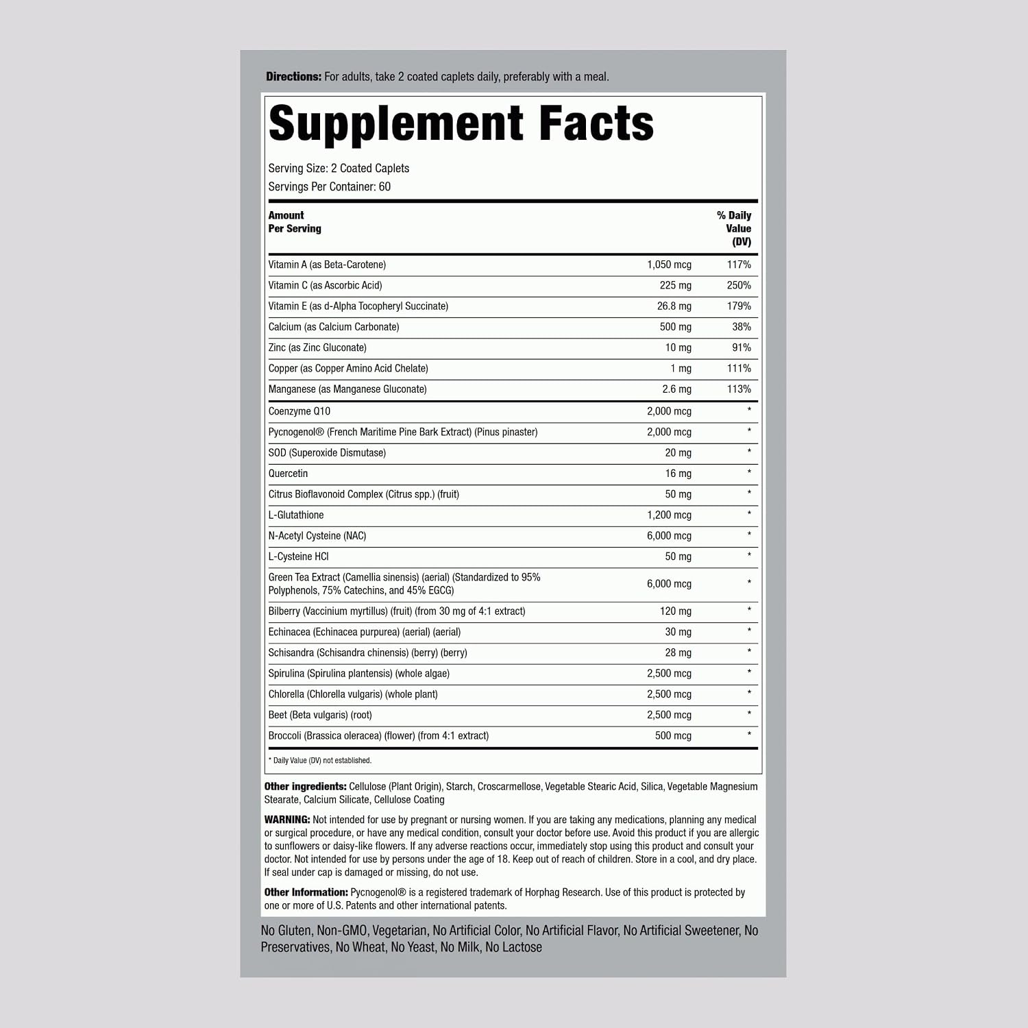 Piping Rock Antioxidant Supplements 120 Caplets – Advanced Formula with Vitamins A, C, E - görsel 2