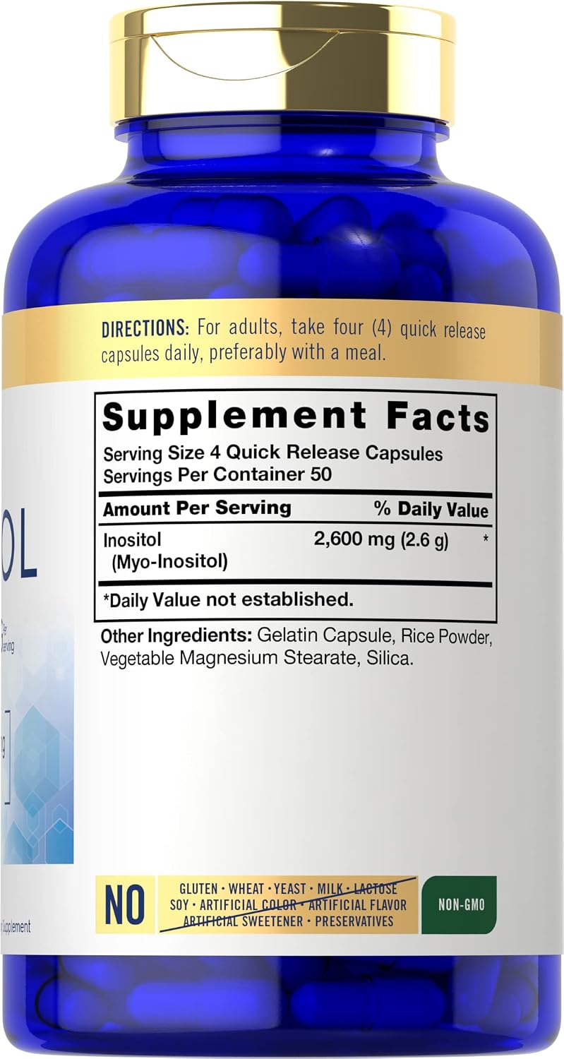 Carlyle Inositol Food Supplement - 2600mg per Serving, 200 Capsules - Myo-Inositol for Women & Men - Non-GMO, Gluten-free - görsel 2