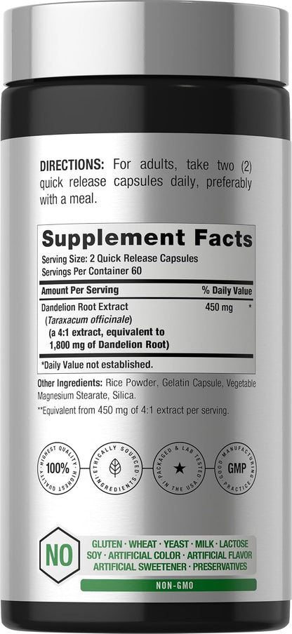 Horbäach Dandelion Root Supplement | 120 Capsules | Non-GM, Gluten-free