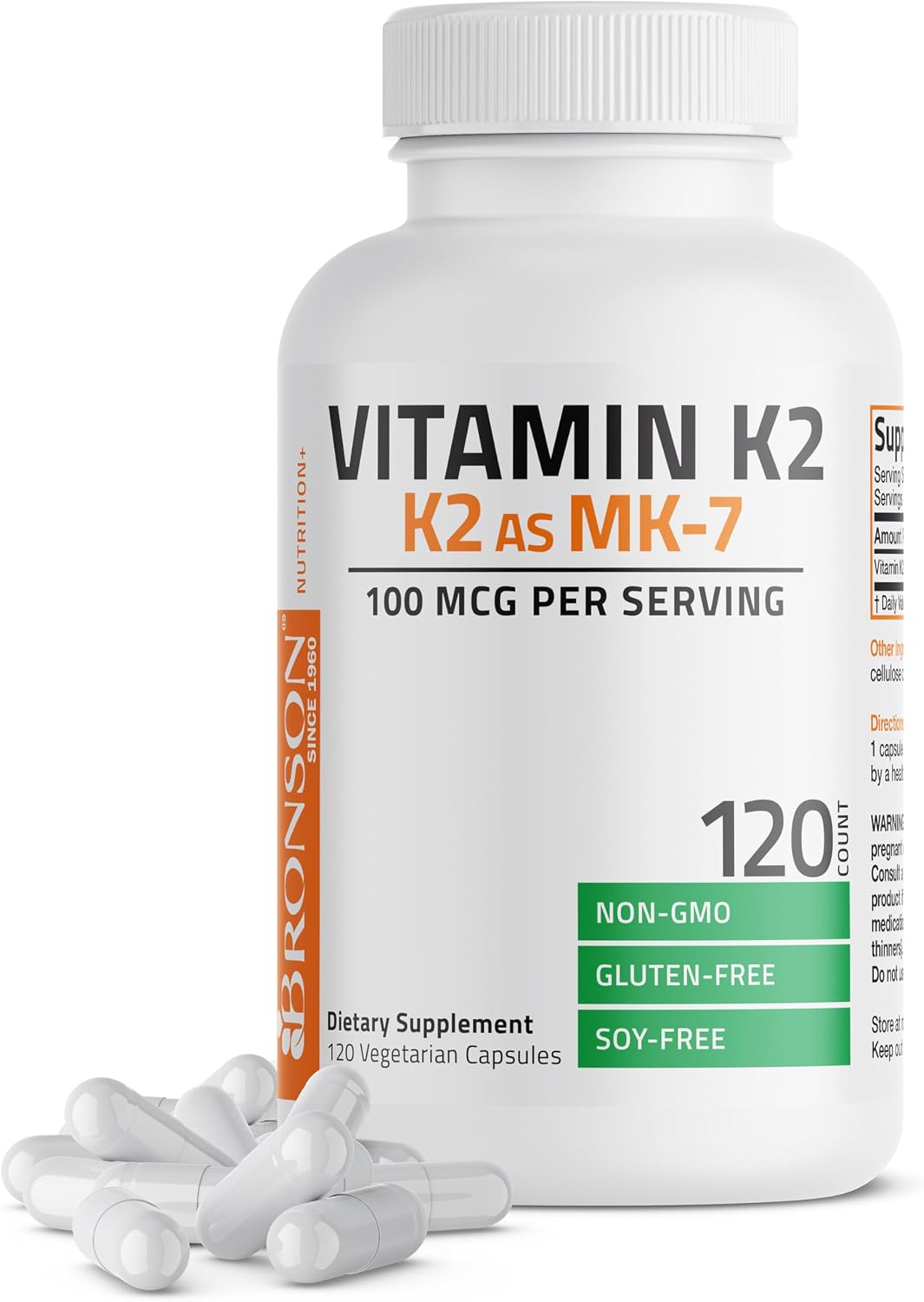 Bronson Vitamin K2 as MK-7 Menaquinone 100 mcg Non-GMO, 120 Capsules - görsel 1
