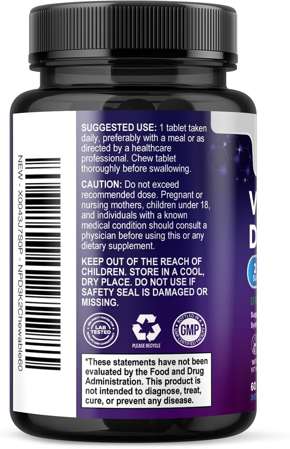 Vitamin D3 K2 5000 IU & 100 mcg MK-7 Berry Chew - 60 Chewable Tablets - görsel 8