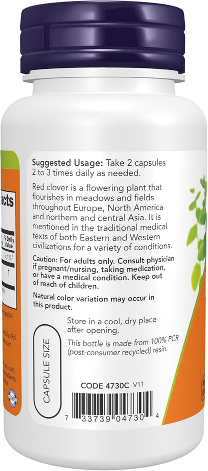 NOW Foods Red Clover (Trifolium pratense) 375 mg Food Supplement, 100 Vegan Capsules