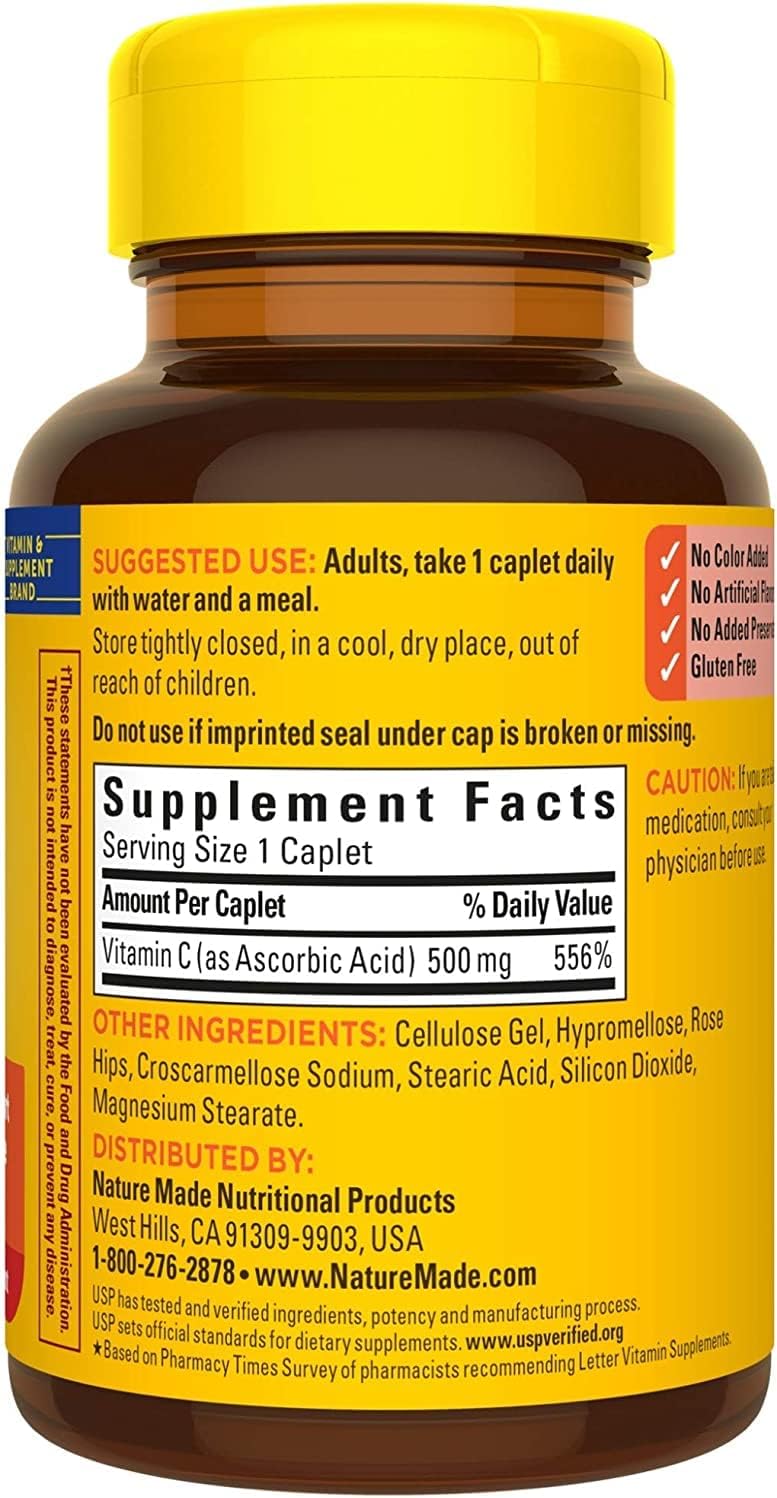 Nature Made Vitamin C 500 mg Caplets with Rose Hips, 130 Count (Pack of 3) - görsel 3