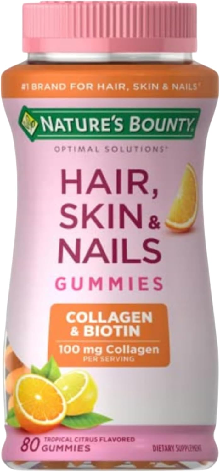 Nature's Bounty Hair, Skin & Nails Gummies with Biotin and Collagen, 2500 mcg, 80 Gummies - görsel 1