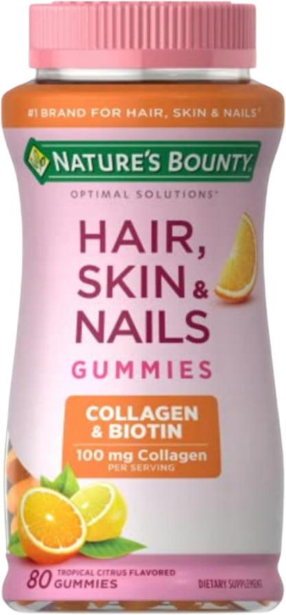 Nature's Bounty Hair, Skin & Nails Gummies with Biotin and Collagen, 2500 mcg, 80 Gummies