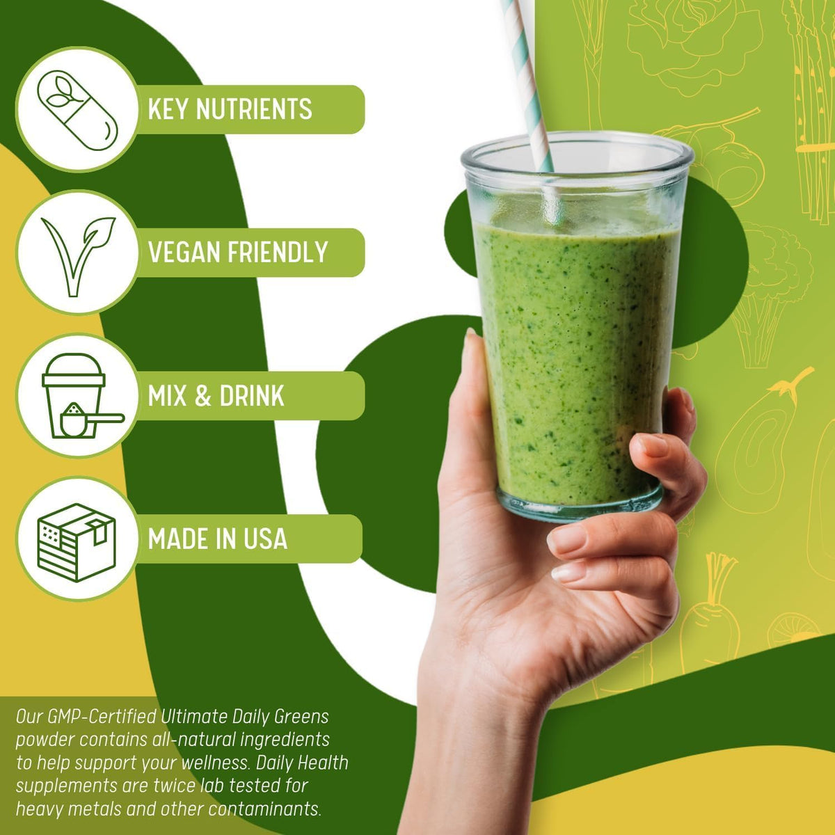 Ultimate Greens with MSM Powder – Vegan Superfood Vegetable Drink (6 Month Supply) - görsel 6