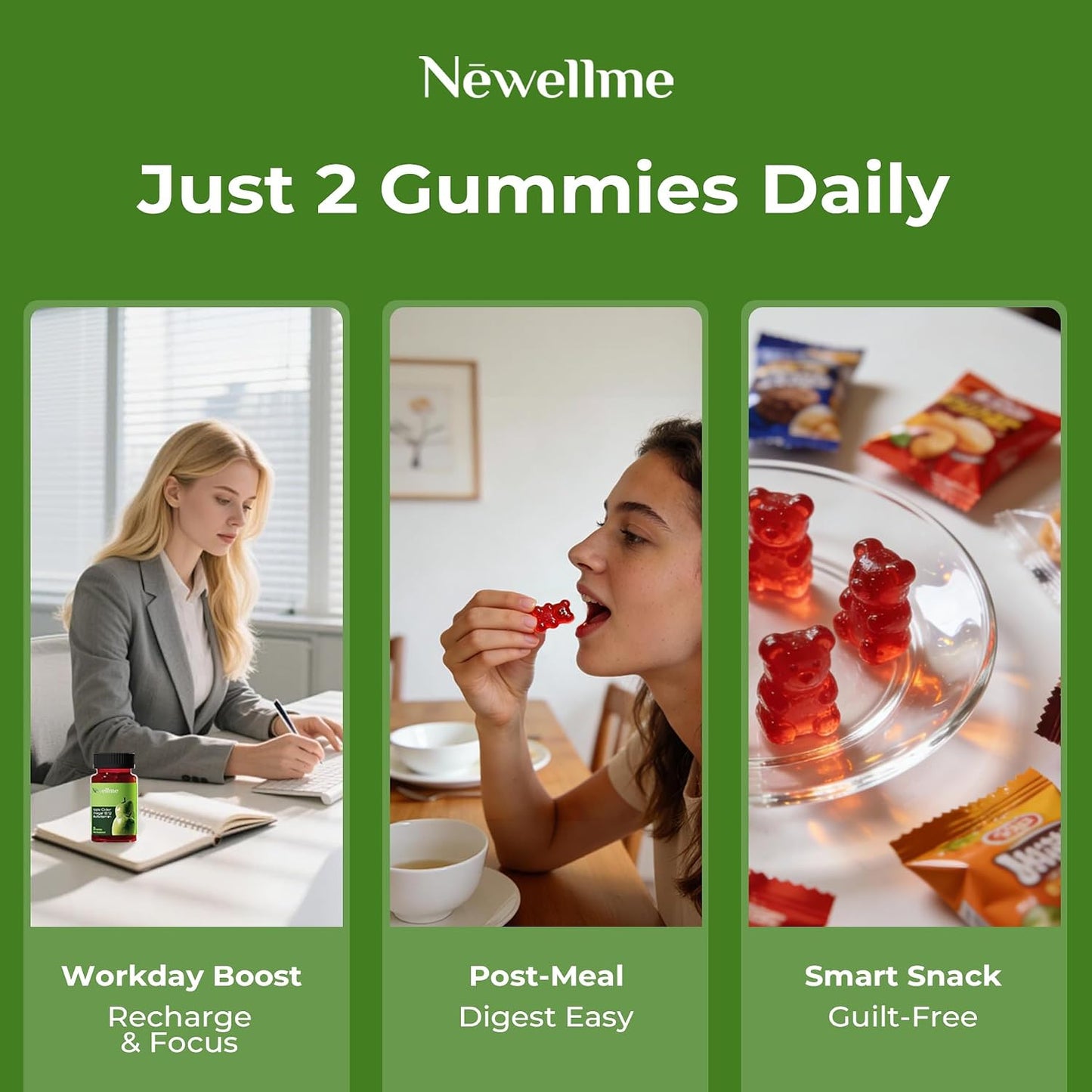 NEWELLME ACV Gummies with the Mother & B12 – Sugar-Free, Great-Tasting Vegan Gummies for Digestion, Metabolism & Daily Energy Support, 30 Count - görsel 8