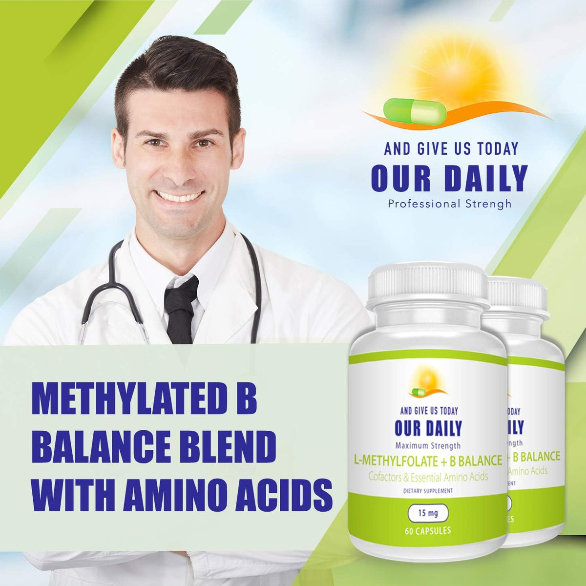 Our Daily Vites L-Methylfolate 15 mg B Complex Balance – Methylated B12, B9, B6, B2 with Glycine, 60 Capsules - görsel 2