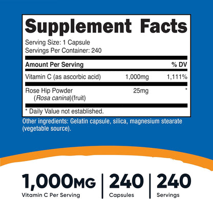 Nutricost Vitamin C with Rose Hips 1025 mg, 240 Capsules