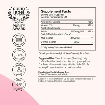 Myo-Inositol & D-Chiro Inositol Capsules with MTHF Folate and Vitamin D3 - 40:1 Ratio