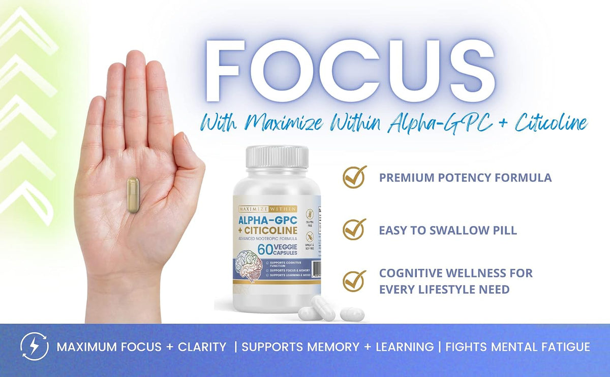 Alpha GPC + Citicoline 60 Capsules, 1600mg Concentrated Formula – Cognitive Support - görsel 7