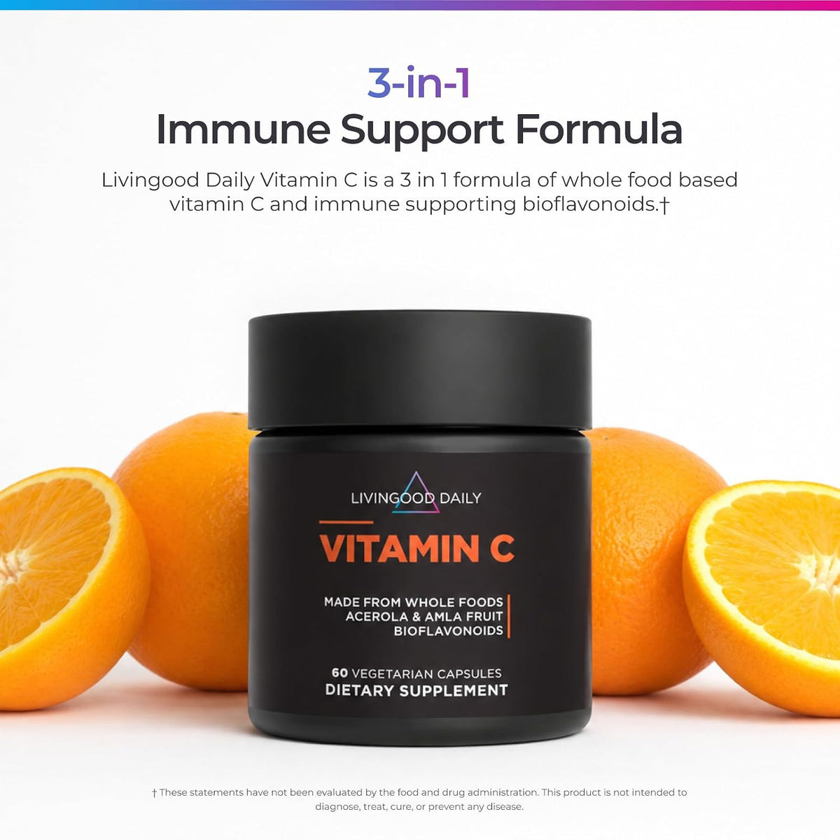 Livingood Daily Vitamin C Supplement - 3-in-1 Whole Food-Based with Acerola & Amla Fruit Extracts and Citrus Bioflavonoids - 60 Capsules - görsel 2