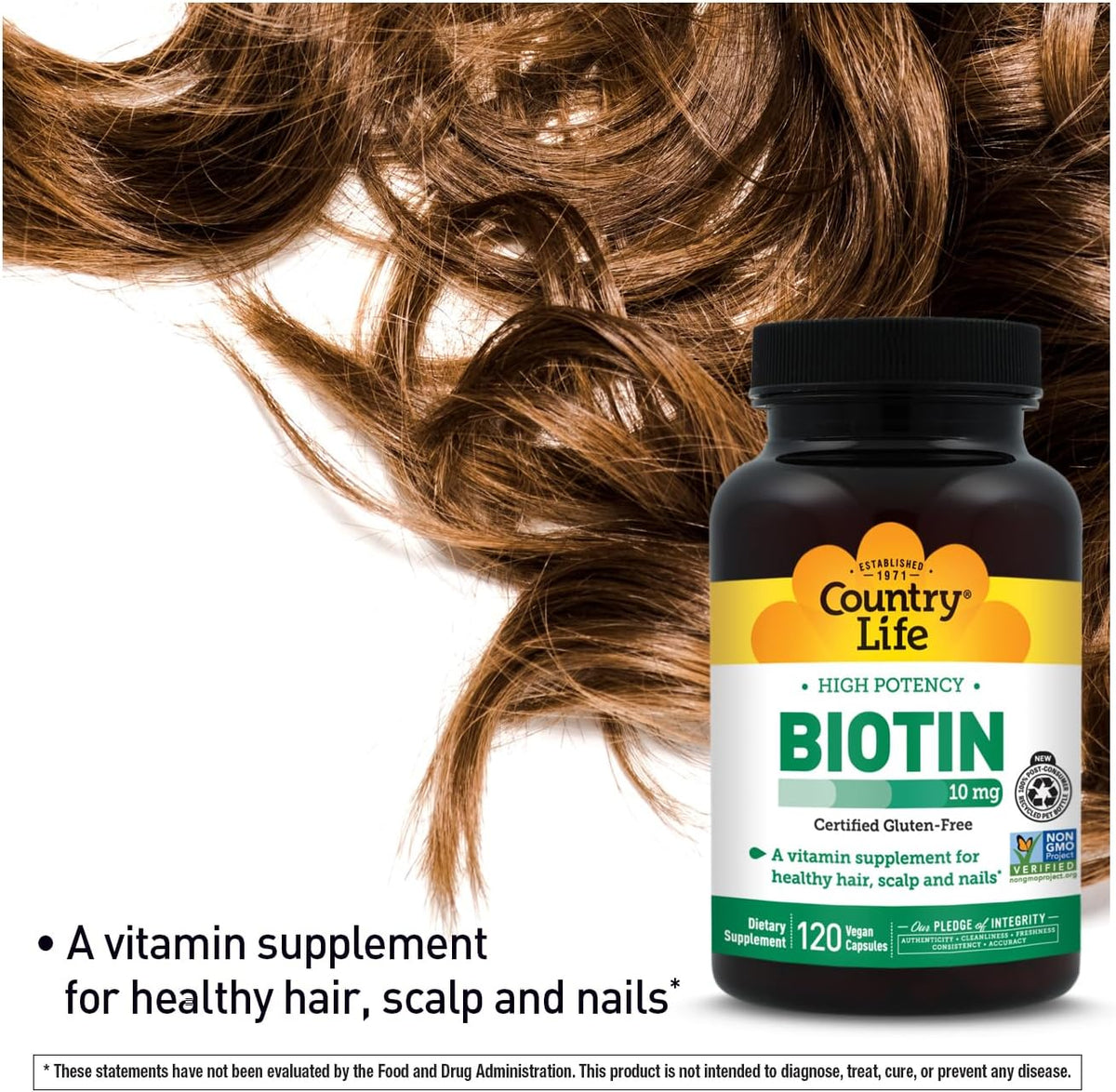 Country Life High-Potency Biotin 10 mg (10,000 mcg) - Vegan & Gluten-Free Biotin Supplement for Hair, Skin & Nails, Energy Metabolism - görsel 5