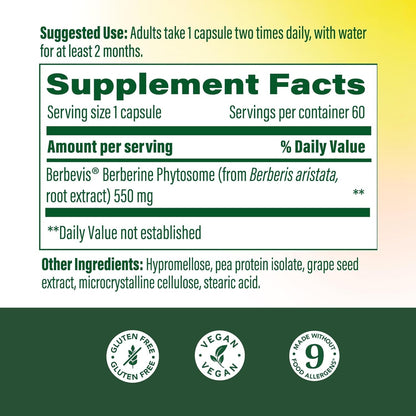 MegaFood Berberine Phytosome - 550mg, 1100mg Daily - 9x Absorption - Metabolism & Cholesterol Support - Vegan - 60 Capsules