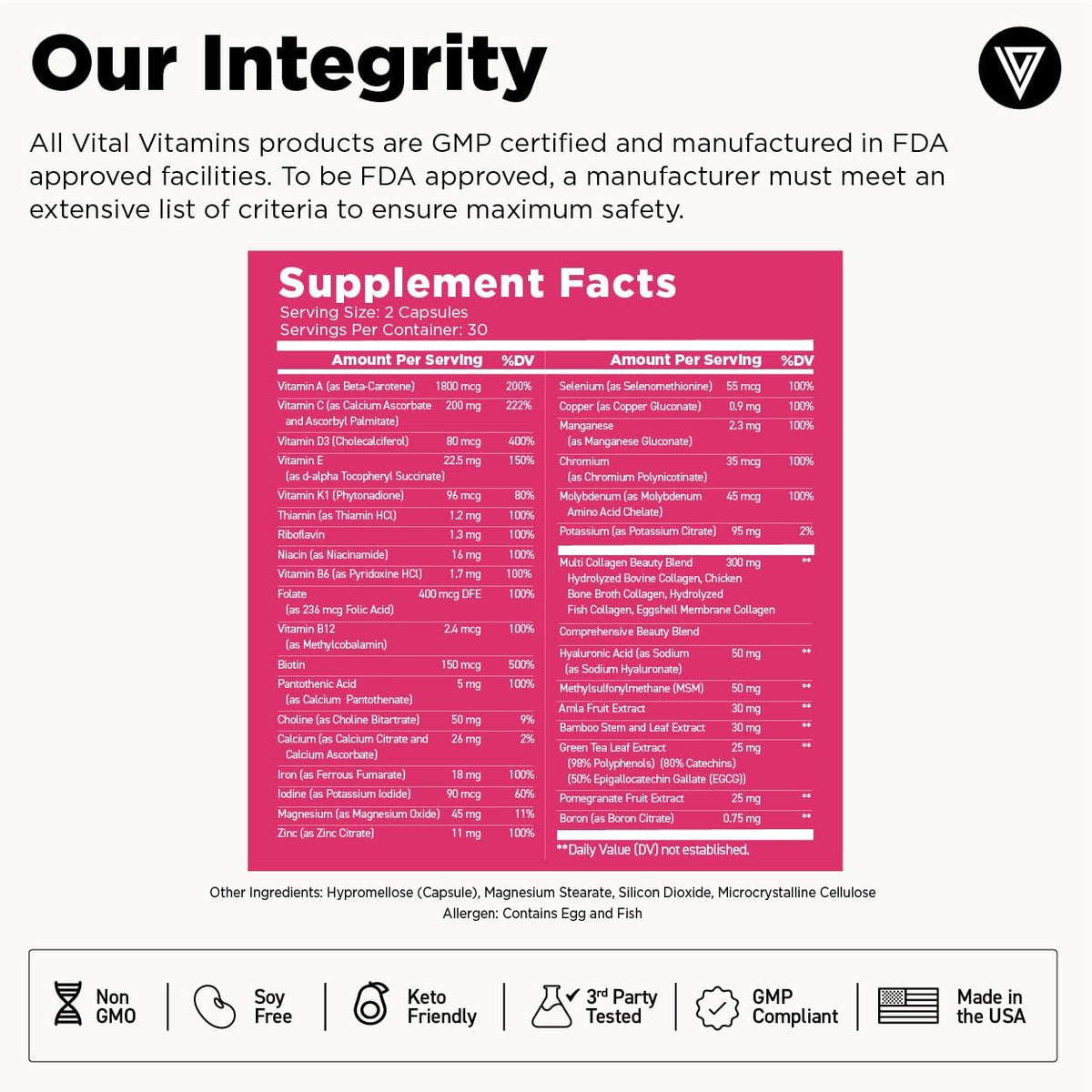 Vital Vitamins Women's Multivitamin Complex - Multi-Collagen Blend, Hyaluronic Acid, MSM - 60 Capsules - görsel 7