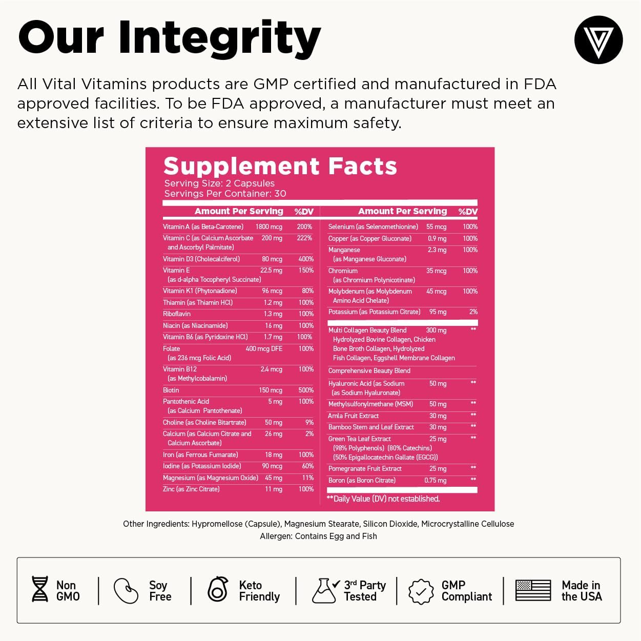 Vital Vitamins Women's Multivitamin Complex - Multi-Collagen Blend, Hyaluronic Acid, MSM - 60 Capsules - görsel 7