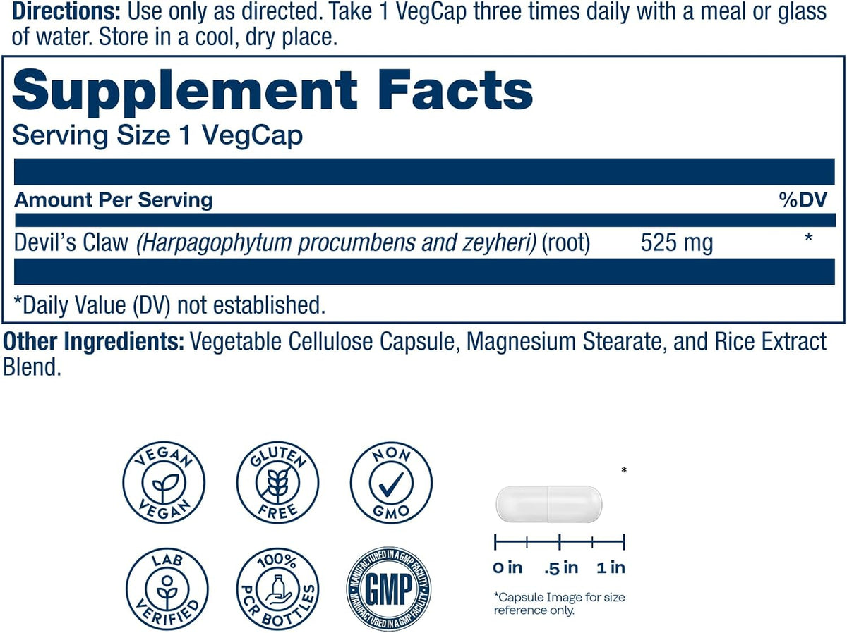 Solaray Devil's Claw Root 525 mg - Herbal Supplement for Joint & Cartilage Support - Non-GMO, Lab Tested - 100 Vegan Capsules - görsel 2