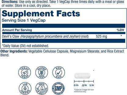 Solaray Devil's Claw Root 525 mg - Herbal Supplement for Joint & Cartilage Support - Non-GMO, Lab Tested - 100 Vegan Capsules