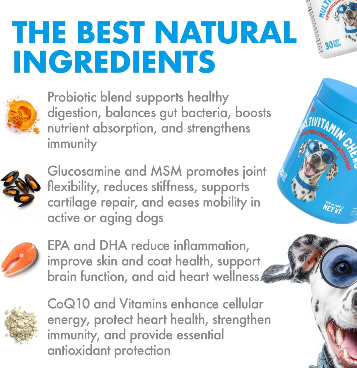 Dog Multivitamin Chews with Glucosamine, Chondroitin, Probiotics & Omegas - 30 Count - görsel 5